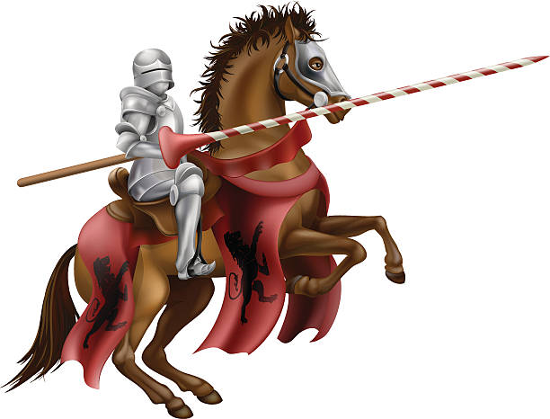 рыцарь с lance на лошади - weapon spear medieval lance stock illustrations