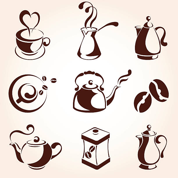 illustrations, cliparts, dessins animés et icônes de icônes de café et thé - coffee coffee cup love cappuccino