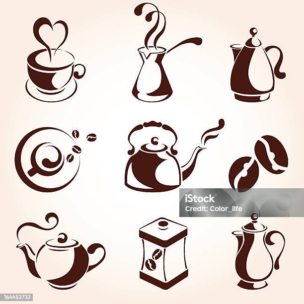 Кофе И Чай Символы — стоковая векторная графика и другие изображения на тему Символ сердца - Символ сердца, Векторная графика, Дым