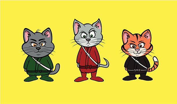 Um gatinho ninja linha - ilustração de arte em vetor