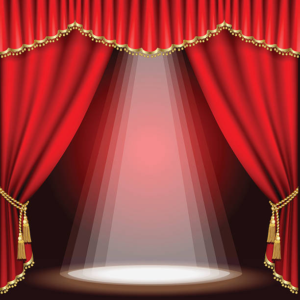 Theater stage with red curtains and spotlight vector art illustration