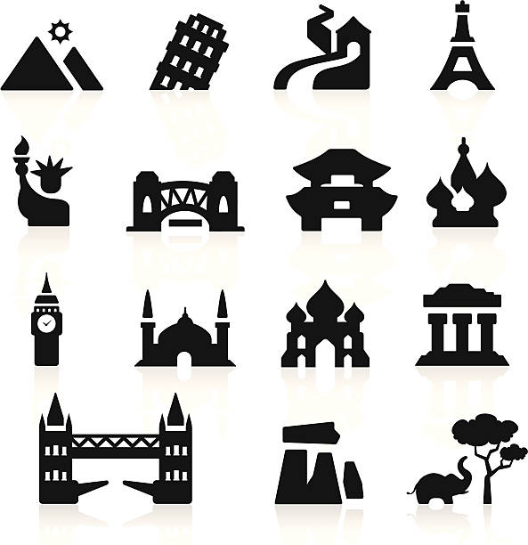 illustrazioni stock, clip art, cartoni animati e icone di tendenza di elegante serie icone set paesi - london bridge