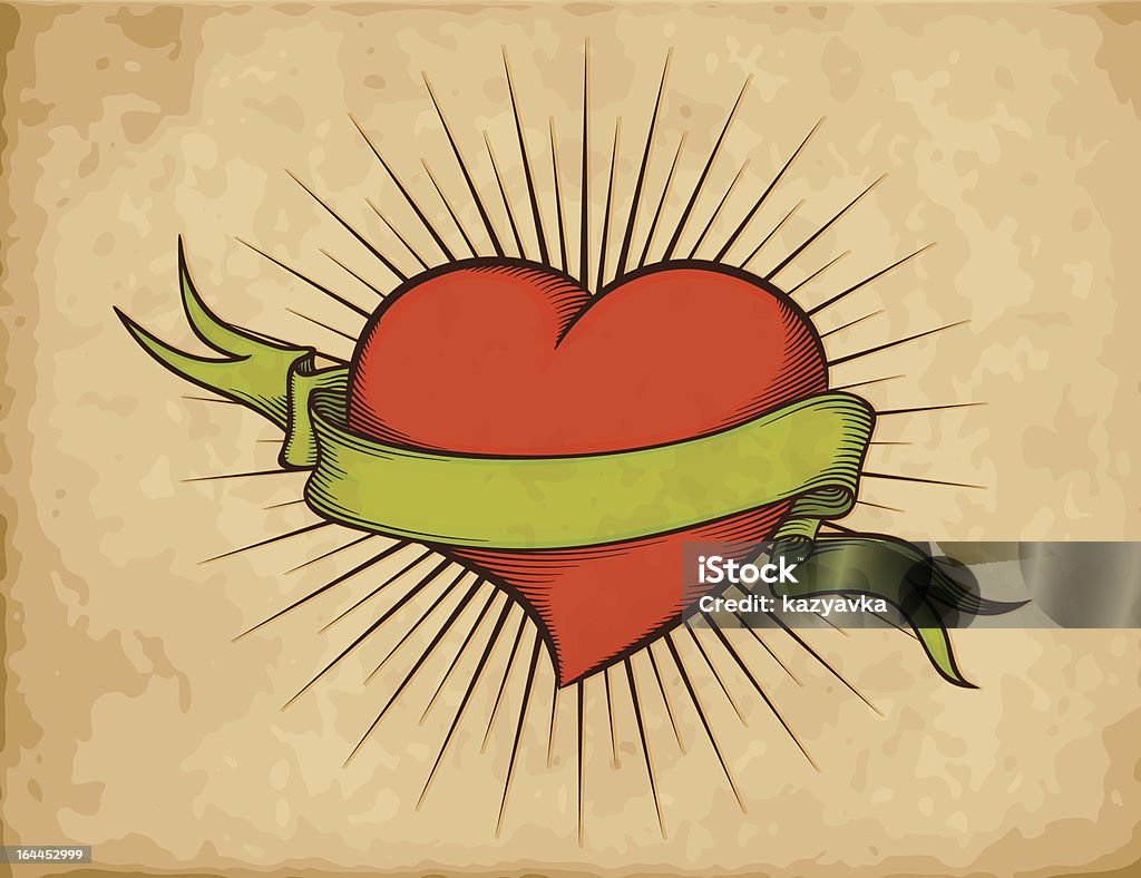 Heart with ribbon in tattoo style on old paper. Heart with ribbon in tattoo style on old paper. Vector eps10 1930 stock vector