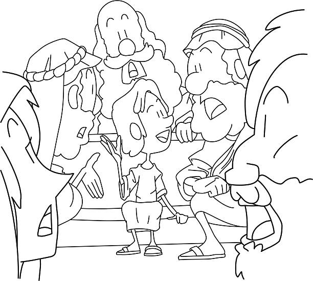 Boy Jesus in father's house Luke 2:41-50 temple decor stock illustrations