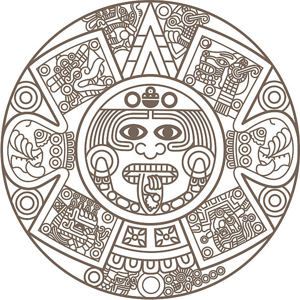 stilisierte aztec kalender - apocalypse date stock-grafiken, -clipart, -cartoons und -symbole