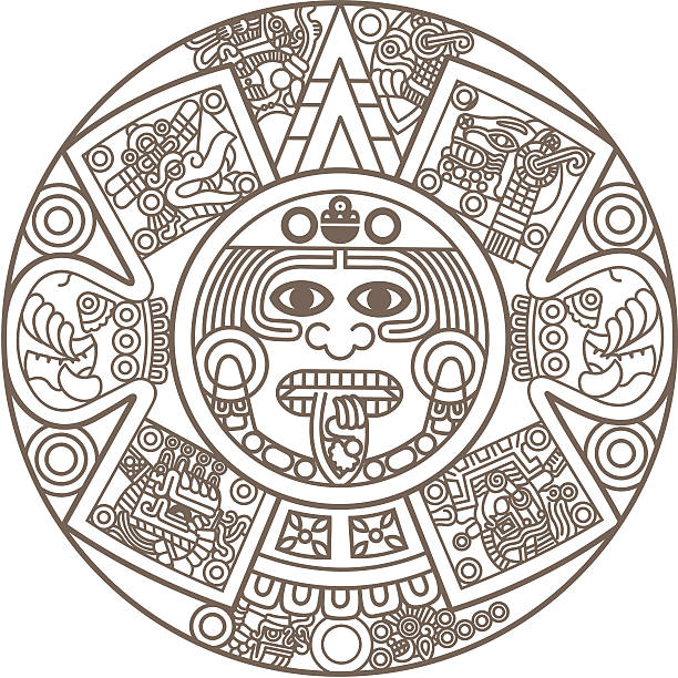 Stylized Aztec Calendar "Stylized Aztec Calendar in gold color, vector illustration" hieroglyphics stock illustrations
