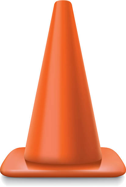 Bright orange traffic cone on a white background  detailed traffic cone illustration, no transparencies used traffic cone isolated road warning sign three dimensional shape stock illustrations