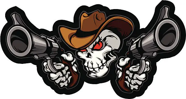 Vector illustration of Skull Cowboy Aiming Guns