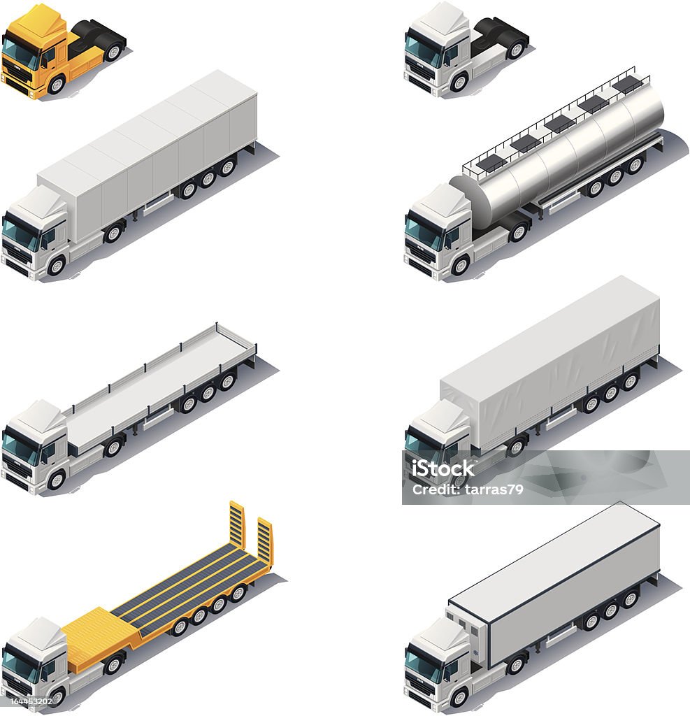 Isométricos camiones con semi-Tráileres - arte vectorial de Proyección isométrica libre de derechos