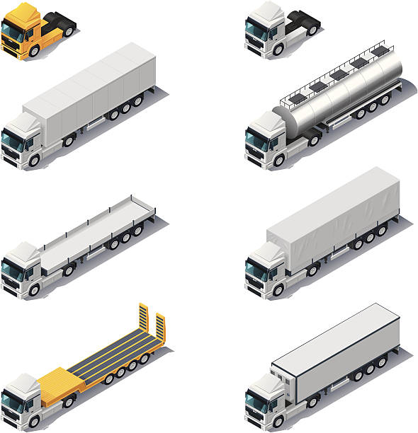 isometric ciężarowych z naczep - fuel tanker truck storage tank isometric stock illustrations
