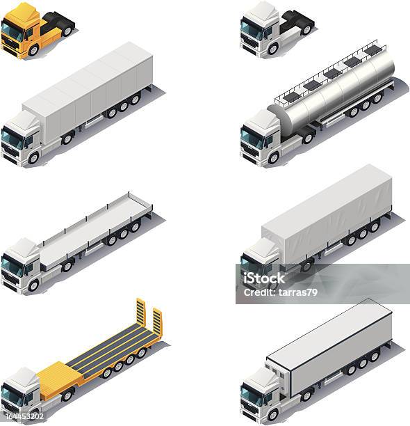Isometric Trucks With Semitrailers Stock Illustration - Download Image Now - Isometric Projection, Semi-Truck, Truck