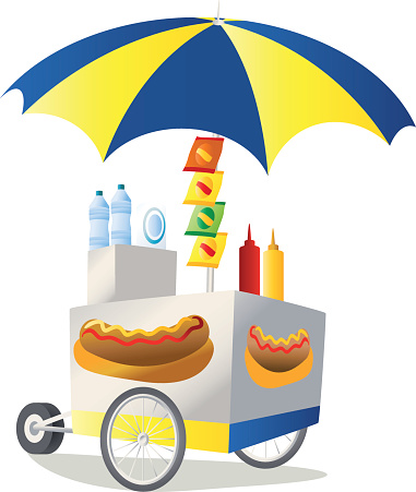 Illustration of a colorful hot dog stand