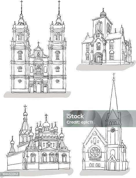 Sketches Of Churches Stock Illustration - Download Image Now - Church, Drawing - Activity, Cathedral