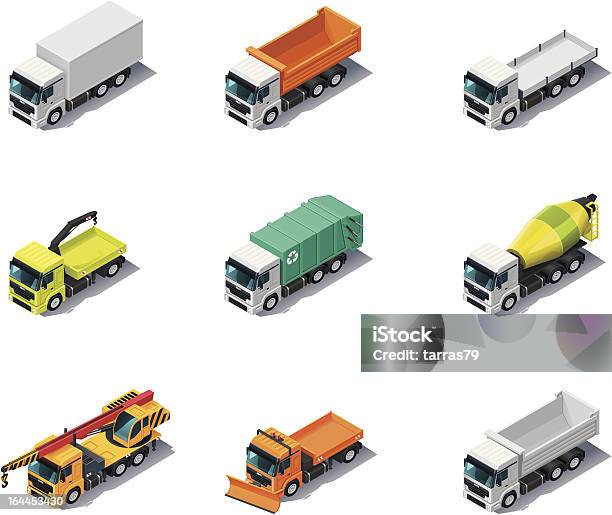 Vetores de Isometric Caminhões e mais imagens de Caminhão - Caminhão, Projeção isométrica, Lixo
