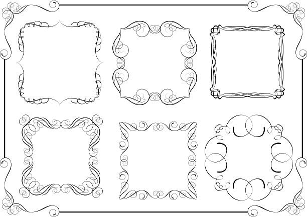 ilustraciones, imágenes clip art, dibujos animados e iconos de stock de conjunto de diseño de bastidor calligraphic agitar - baroque style rococo style single line frame