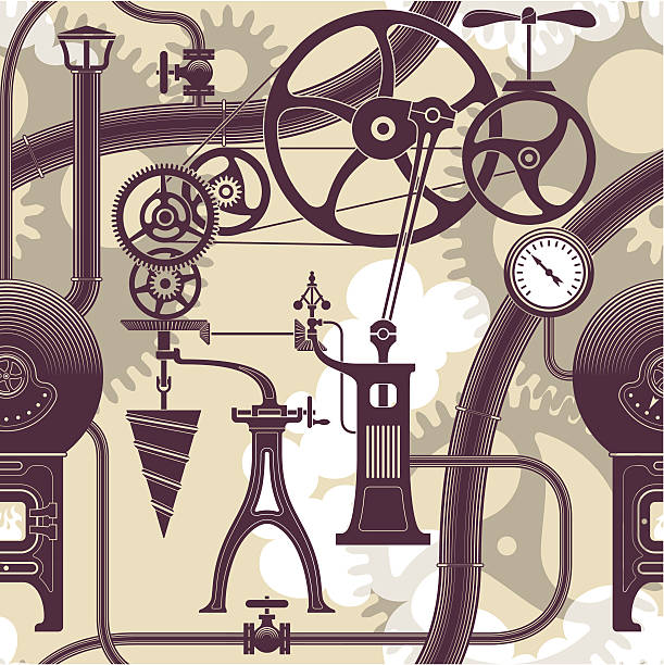 ilustraciones, imágenes clip art, dibujos animados e iconos de stock de steampunk patrón - boiler steam pressure gauge gauge