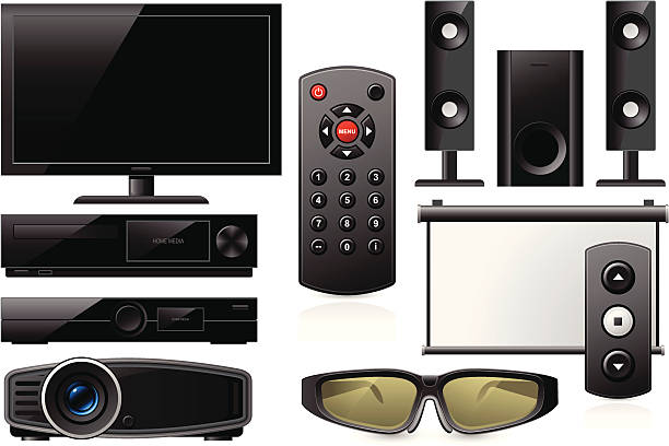 heimkino-ausstattung - movie theater surround sound projection equipment order stock-grafiken, -clipart, -cartoons und -symbole