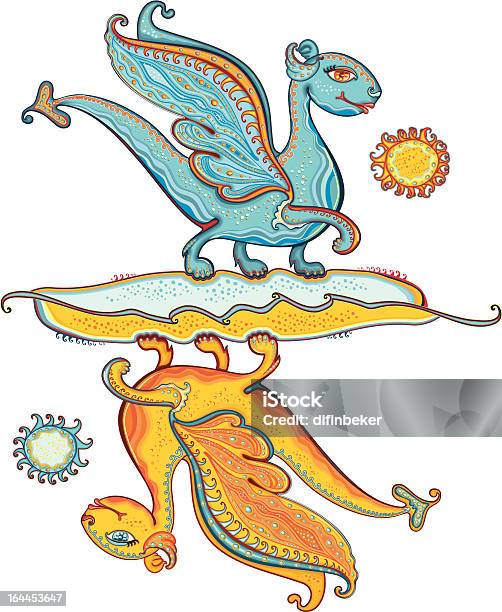Turquesa E Amarelo Dragão - Arte vetorial de stock e mais imagens de Anfíbio - Anfíbio, Animal, Artigo de Decoração