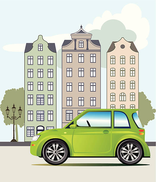 Verde automóvil de la ciudad - ilustración de arte vectorial