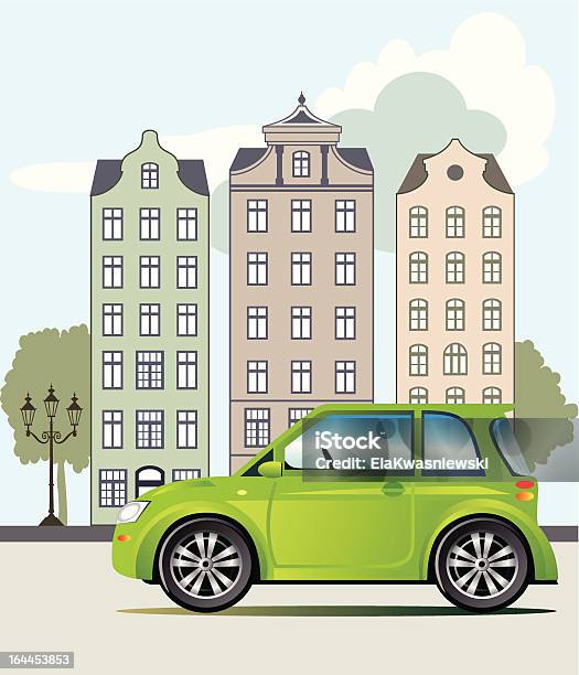 Zielony Samochód W Mieście - Stockowe grafiki wektorowe i więcej obrazów Architektura - Architektura, Benzyna, Biznes