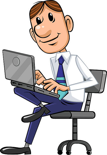 бизнесмен использует ноутбук. - powerbook stock illustrations