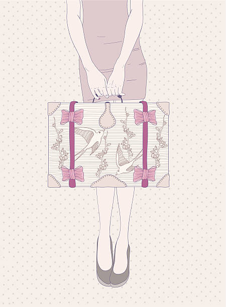 여자대표 빈티지 여행 가방 준비하셨습니까 - polka dot suitcase retro revival women stock illustrations