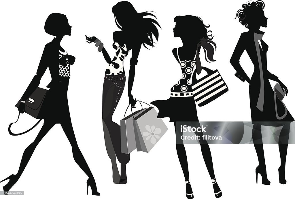 silhouette di una donna di moda - arte vettoriale royalty-free di Abbigliamento