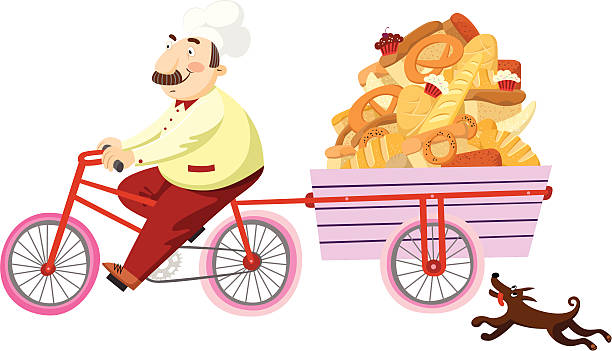 Baker on a bicycle vector art illustration
