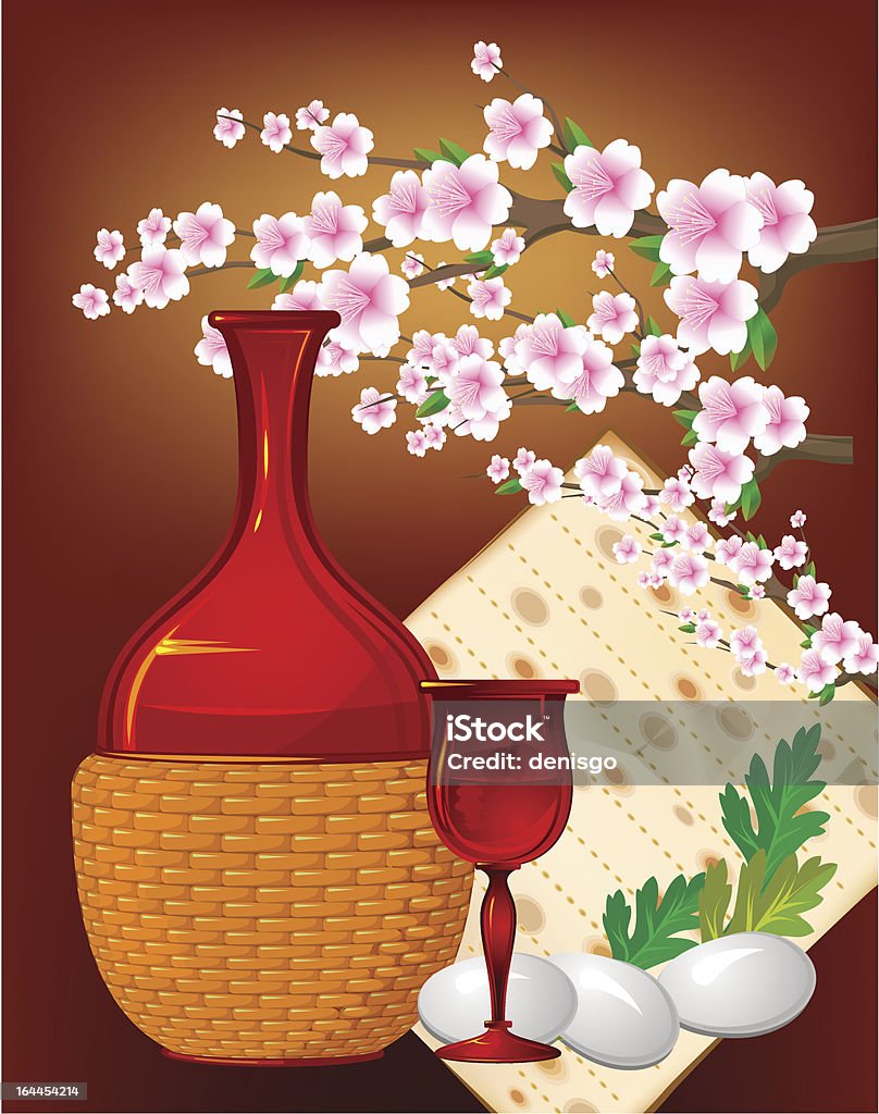 Judeu Celebre pesach pesach com ovos, Pão matzo, flores, Vinho - Royalty-free Pesach arte vetorial