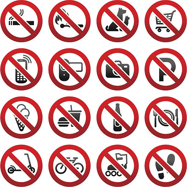 Set icons Prohibited symbols Shop signs Set ban icons Prohibited symbols Shop signs. roller skate restaurant stock illustrations
