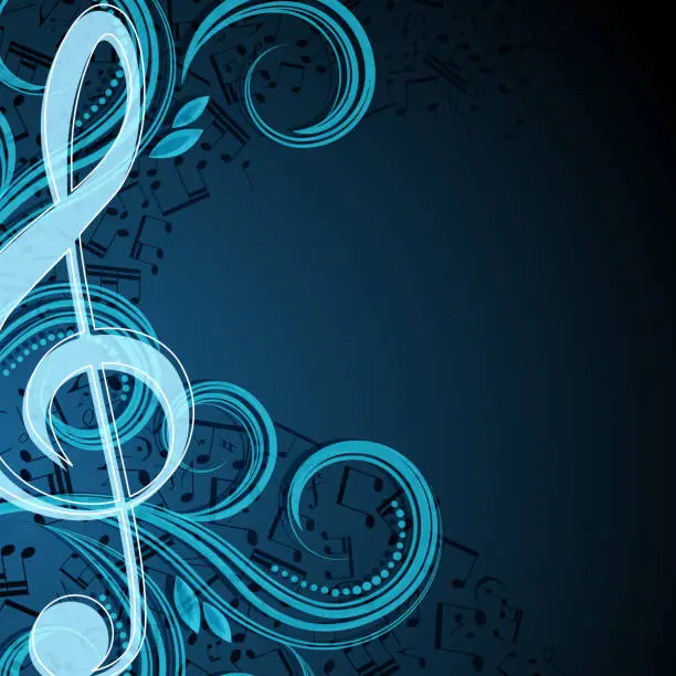 Vector illustration of Music background template with clef and swirls