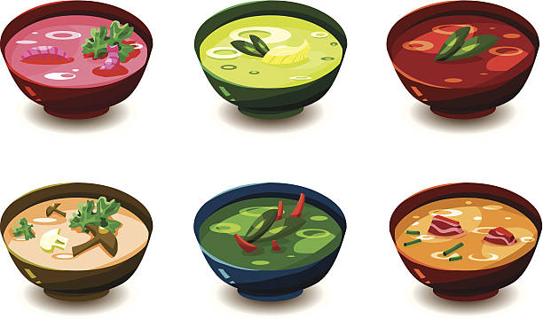 Set of soup bowls vector art illustration
