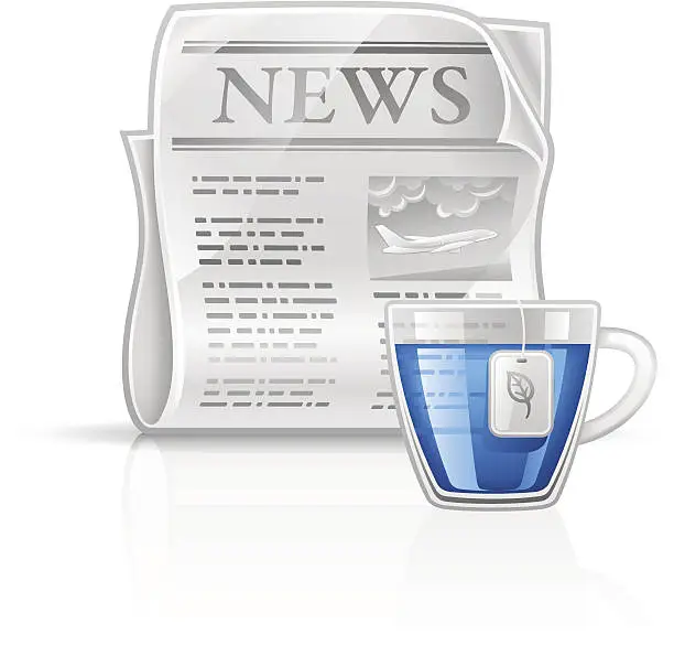 Vector illustration of Newspaper with cup of tea