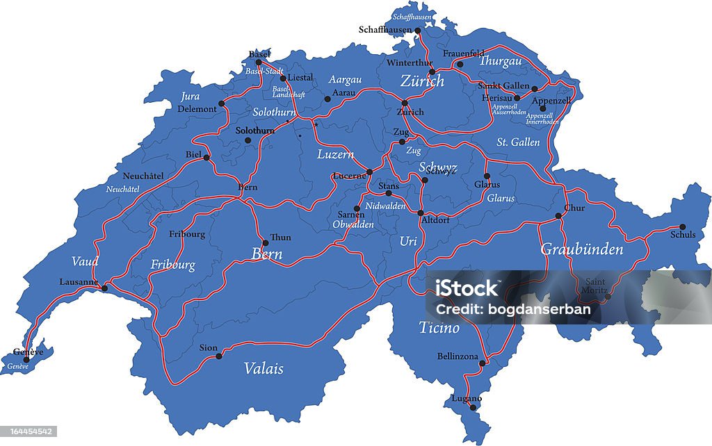 Швейцария карта - Векторная графика Санкт-Мориц роялти-фри