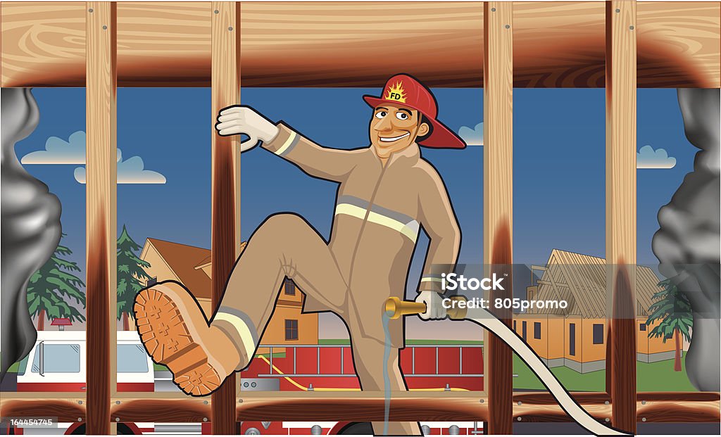 Fireman'sul lavoro - arte vettoriale royalty-free di Industria edile