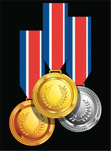 Group of hanging medals vector art illustration