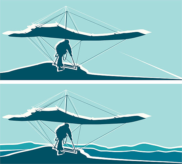 illustrations, cliparts, dessins animés et icônes de deltaplane - skydiving parachute hang glider silhouette
