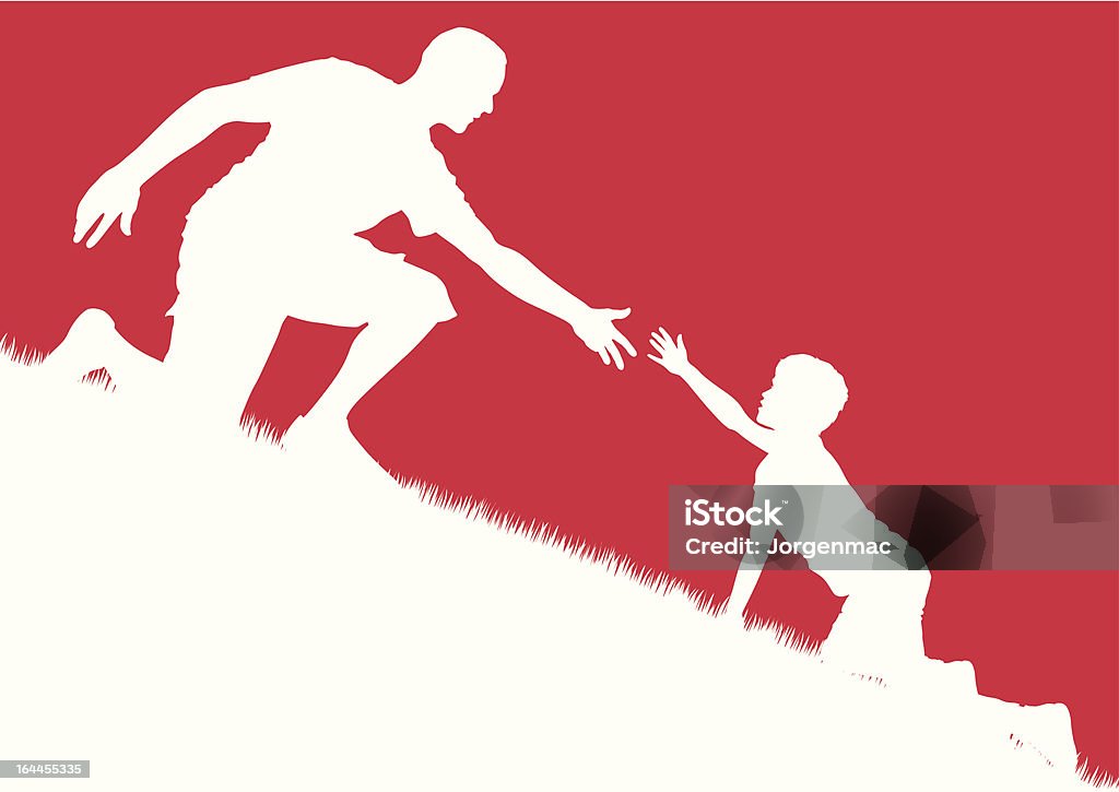 Father offers helping hand to son Editable and layered vector illustration of a father offering a helping hand to his son. Additional Hi Res JPEG and PDF format included. Reaching stock vector