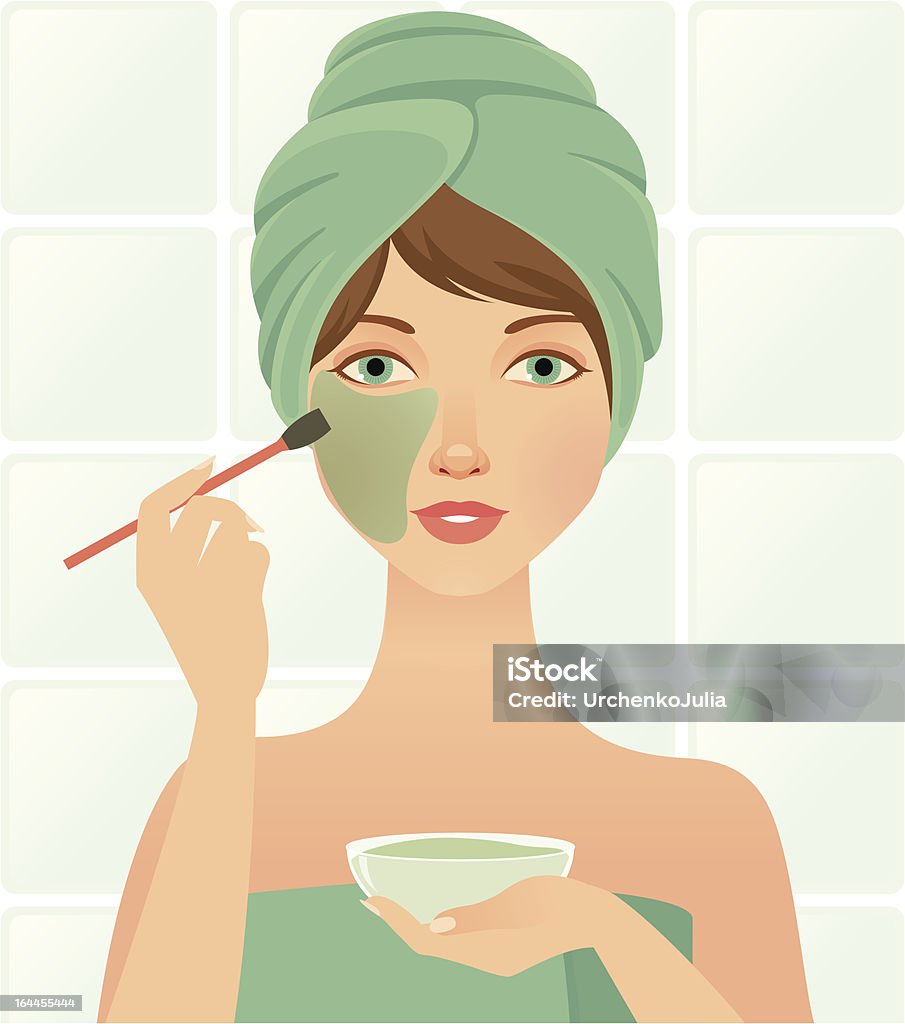 Facial Mask Woman deals an the face mask cosmetic Clay stock vector