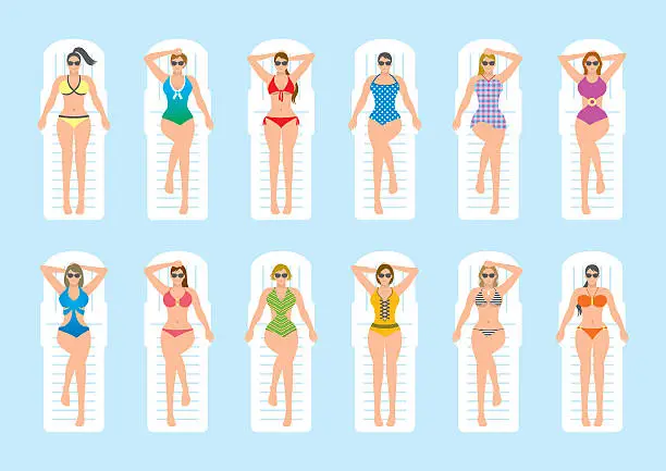 Vector illustration of Women sunbathing on deckchairs