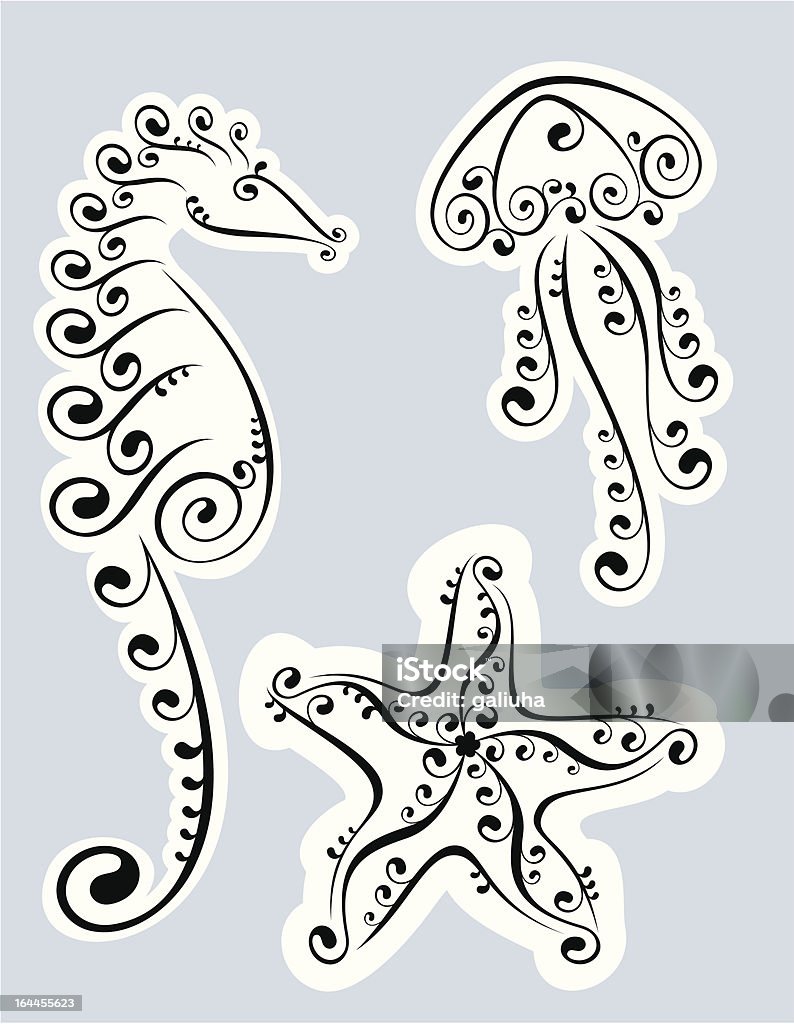 Hippocampe, de méduse et Étoile de mer - clipart vectoriel de Abstrait libre de droits