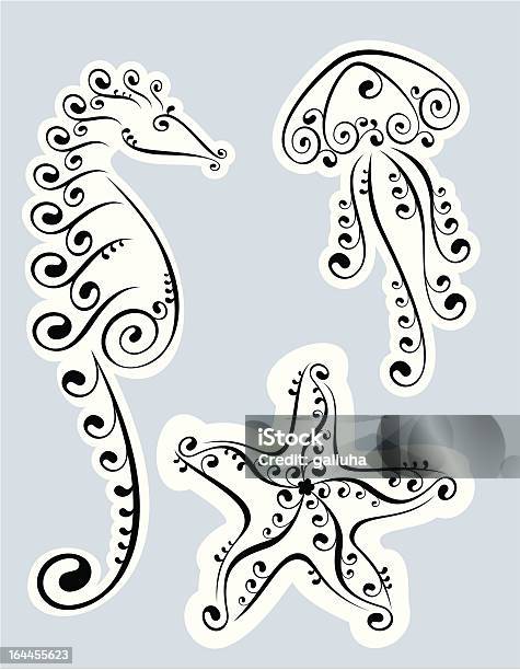 Hippocampe De Méduse Et Étoile De Mer Vecteurs libres de droits et plus d'images vectorielles de Abstrait - Abstrait, Animaux à l'état sauvage, Beauté de la nature