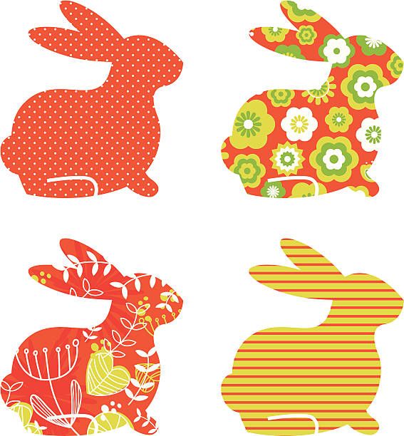 Abstract floral bunnies set isolated on white vector art illustration