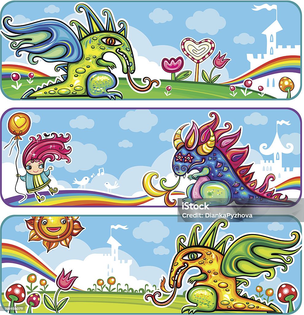 Dragon bannières de fées - clipart vectoriel de Amitié libre de droits