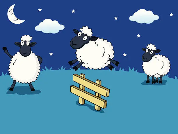 Vector illustration of Sheep leaping over the fence