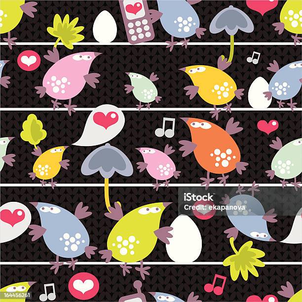 Seamless Pattern Di Uccelli Colorati Sui Fili A Notte - Immagini vettoriali stock e altre immagini di Amore