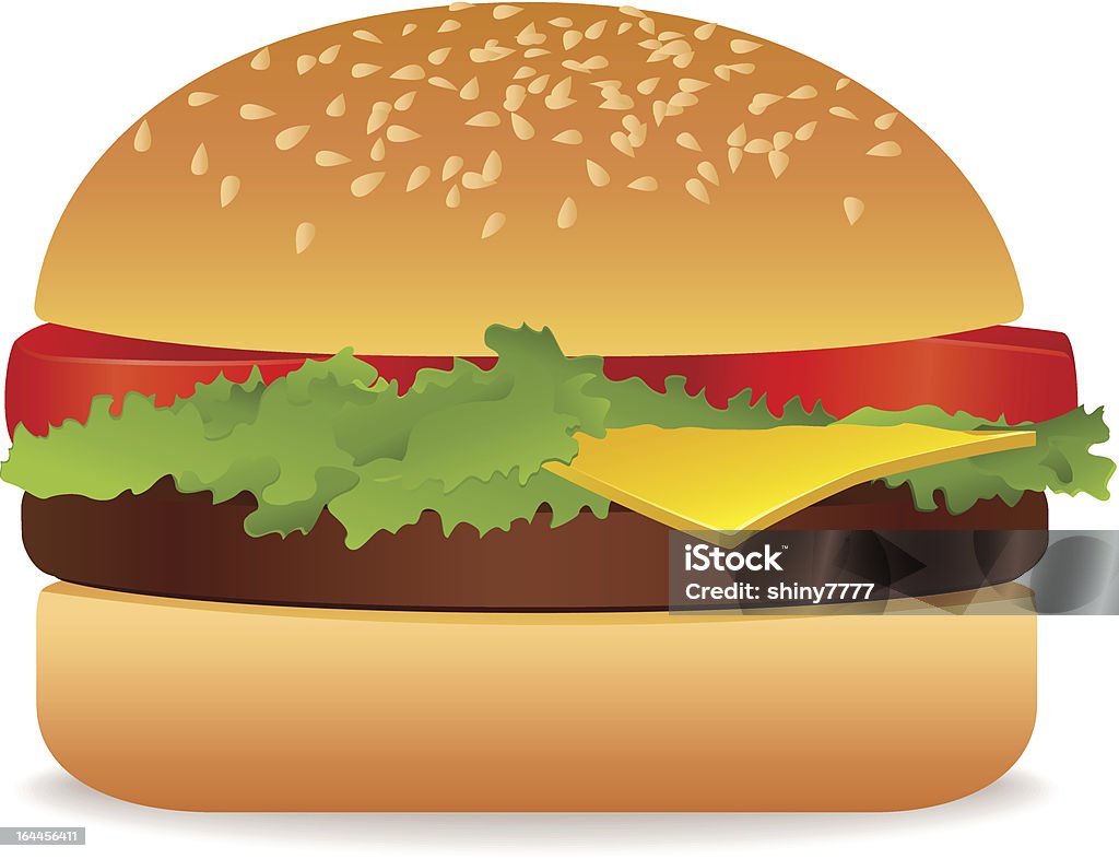Appétissant isolé vecteur Hamburger (Burger, Cheeseburger). Tomate, côtelette. Restauration rapide - clipart vectoriel de Aliment libre de droits