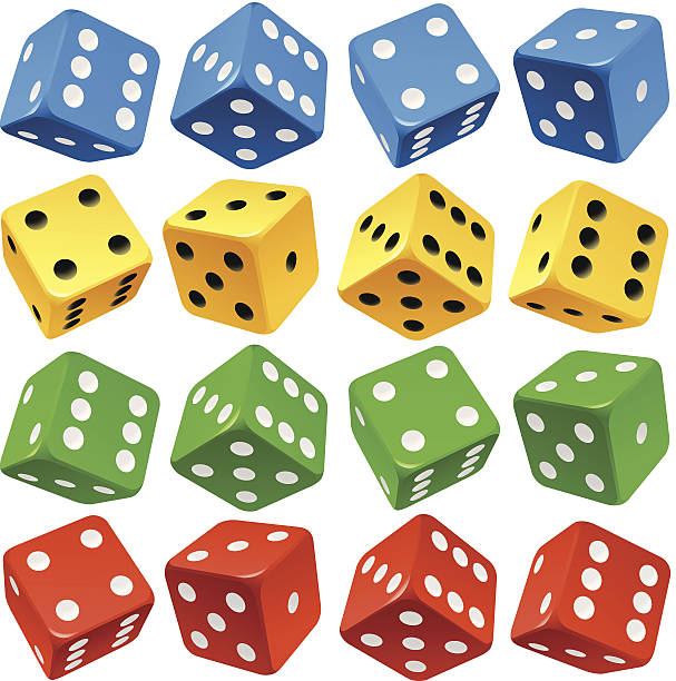 Game dice set. Vector red, yellow, green and blue icons vector art illustration