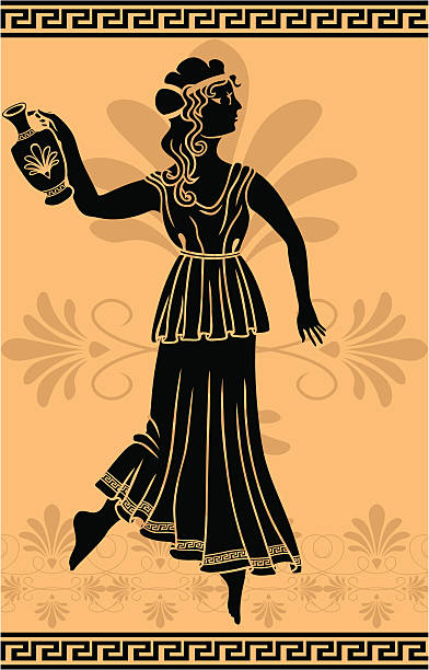 greek woman with amphora stencil vector art illustration