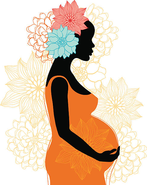 ilustrações de stock, clip art, desenhos animados e ícones de silhueta de uma mulher grávida com flores. ilustração vetorial. - africana gravida